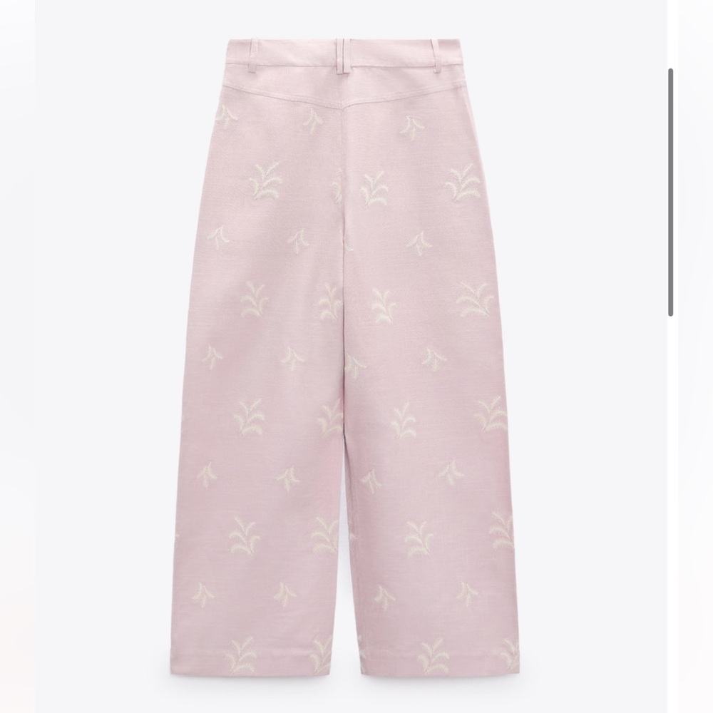 ZARA EMBROIDERED LINEN BLEND PANTS - Picture 10 of 11